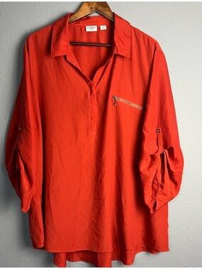 Cato Women’s Bright Red Collared Zip-Pocket Blouse
